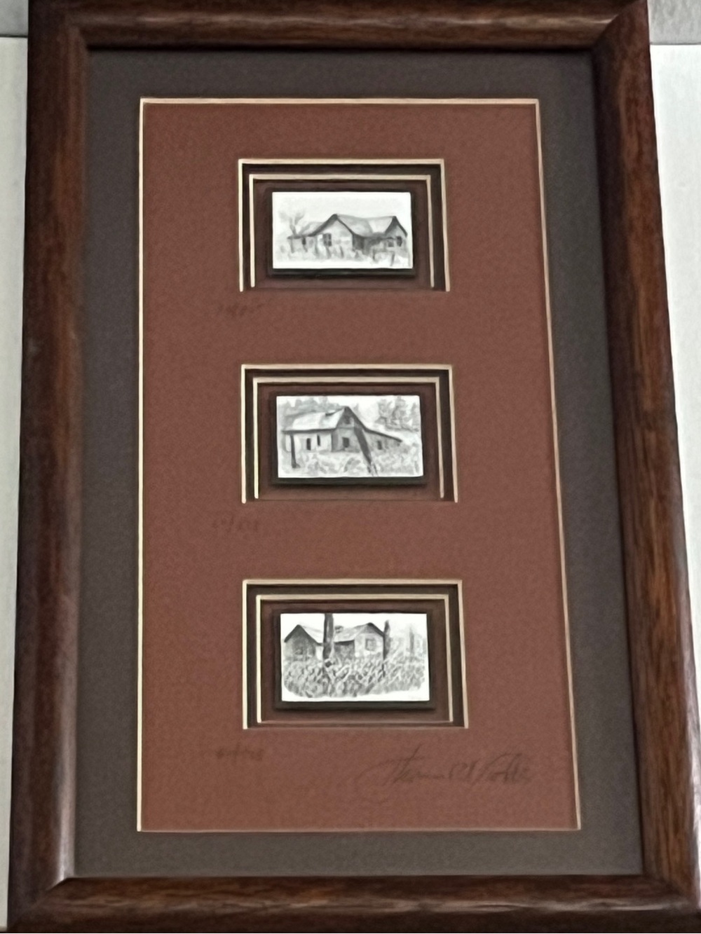 Thomas Voorhis Signed Matted Framed Pencil Prints Set of 3 House Views